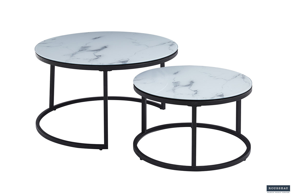 Salontafel 'Boston' Decor Glas Marmer Wit – breedte 80-60 cm, diepte 80-60 cm en hoogte 45-35 cm – aanzicht 2
