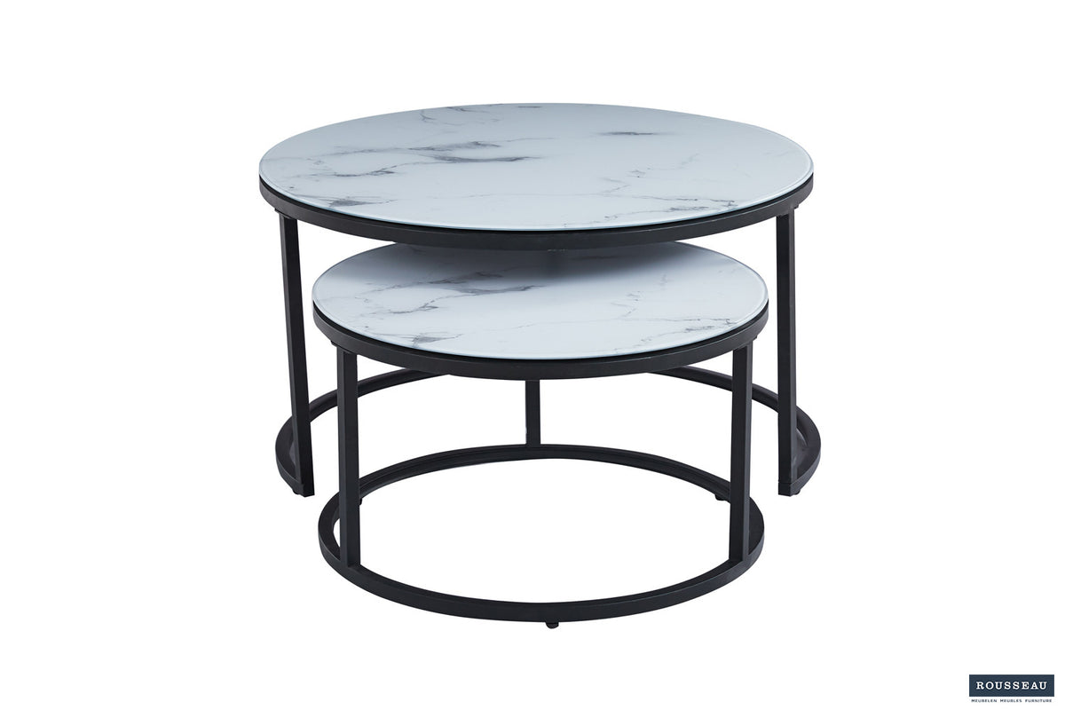 Salontafel 'Boston' Decor Glas Marmer Wit – breedte 80-60 cm, diepte 80-60 cm en hoogte 45-35 cm – aanzicht 3
