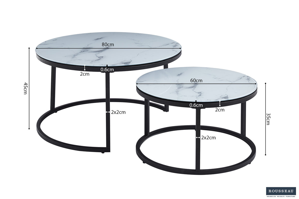 Salontafel 'Boston' Decor Glas Marmer Wit – breedte 80-60 cm, diepte 80-60 cm en hoogte 45-35 cm – aanzicht 5