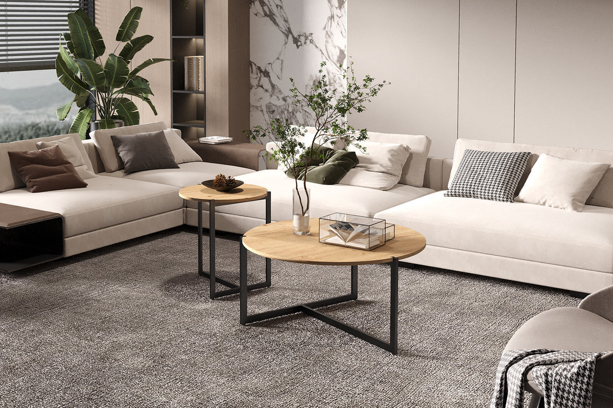 Set van 2 Salontafels 'Pola' Decor Oude eik - afbeelding 2