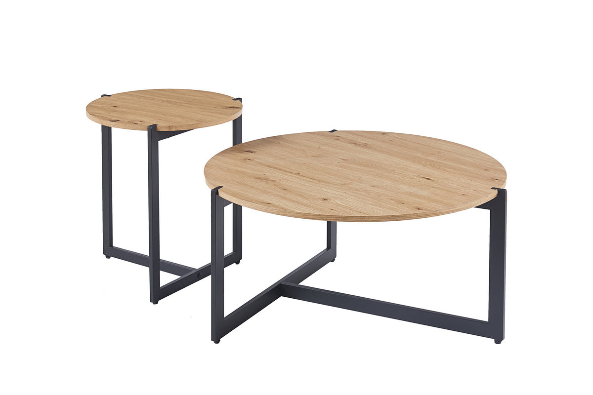 Set van 2 Salontafels 'Pola' Decor Oude eik – breedte 45-80 cm, diepte 45-80 cm en hoogte 50-40 cm – aanzicht 3