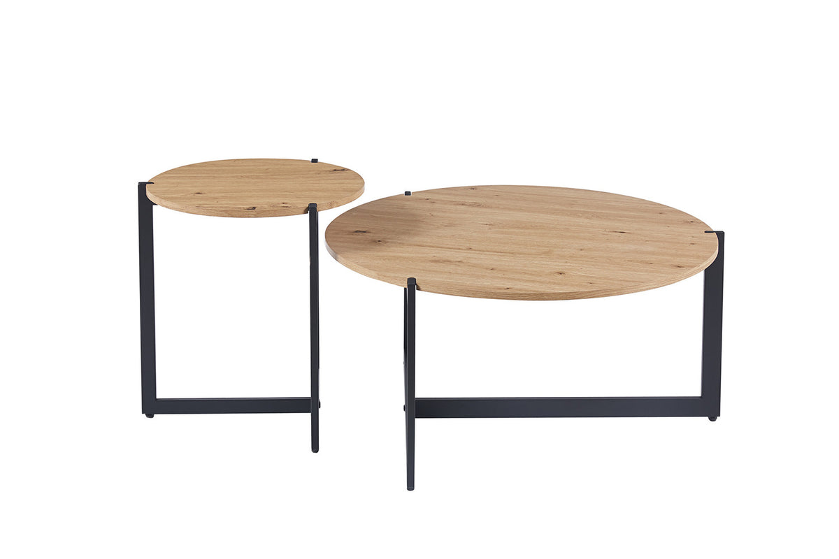 Set van 2 Salontafels 'Pola' Decor Oude eik – breedte 45-80 cm, diepte 45-80 cm en hoogte 50-40 cm – aanzicht 4