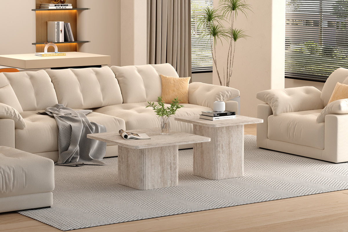 Set van 2 Salontafels 'Bobby' Decor travertin Beige - afbeelding 2