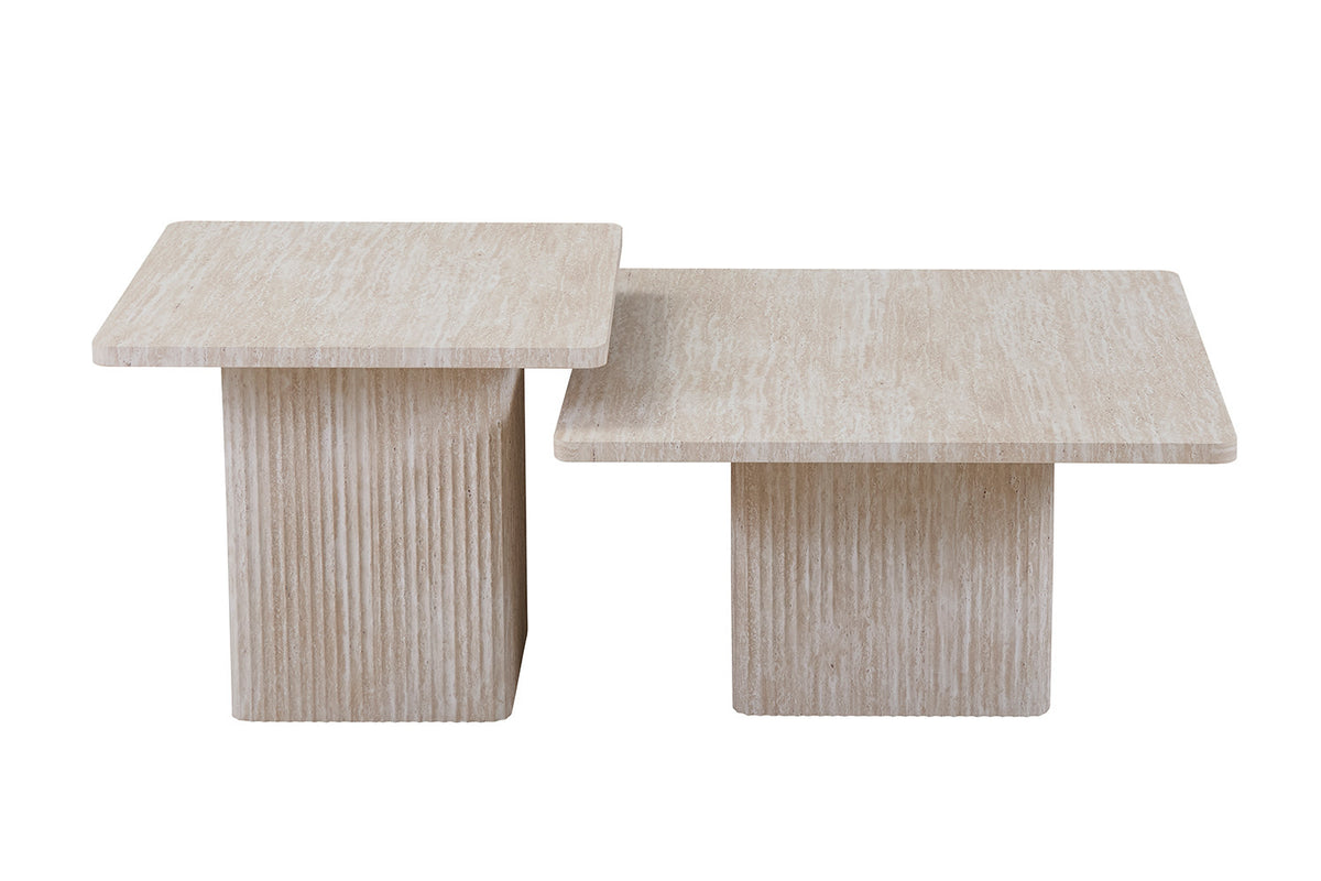Set van 2 Salontafels 'Bobby' Decor travertin Beige – breedte 60-80 cm, diepte 60-80 cm en hoogte 52-42 cm – aanzicht 3