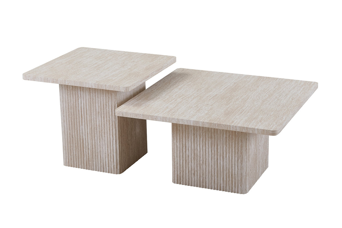 Set van 2 Salontafels 'Bobby' Decor travertin Beige – breedte 60-80 cm, diepte 60-80 cm en hoogte 52-42 cm – aanzicht 4