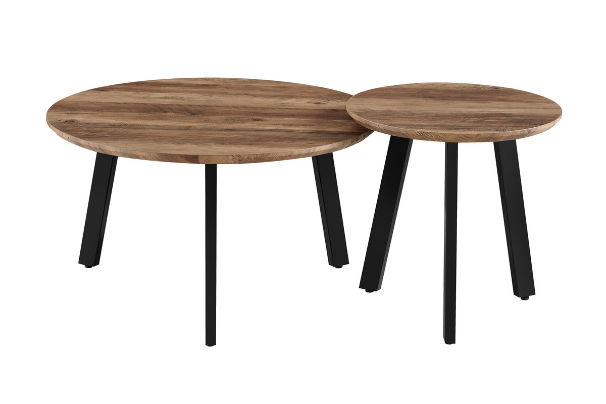 Set van 2 Salontafels 'Aziz' Decor Mango – breedte 80-50 cm, diepte 80-50 cm en hoogte 45-50 cm – aanzicht 3