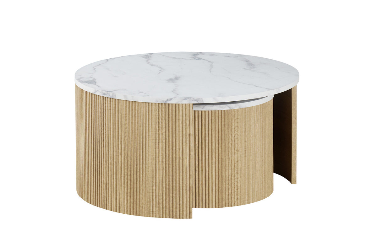 Salontafel 'Rowan' Rond Decor Marmer Beige – breedte 80/50 cm, diepte 80/50 cm en hoogte 42/37 cm – aanzicht 3