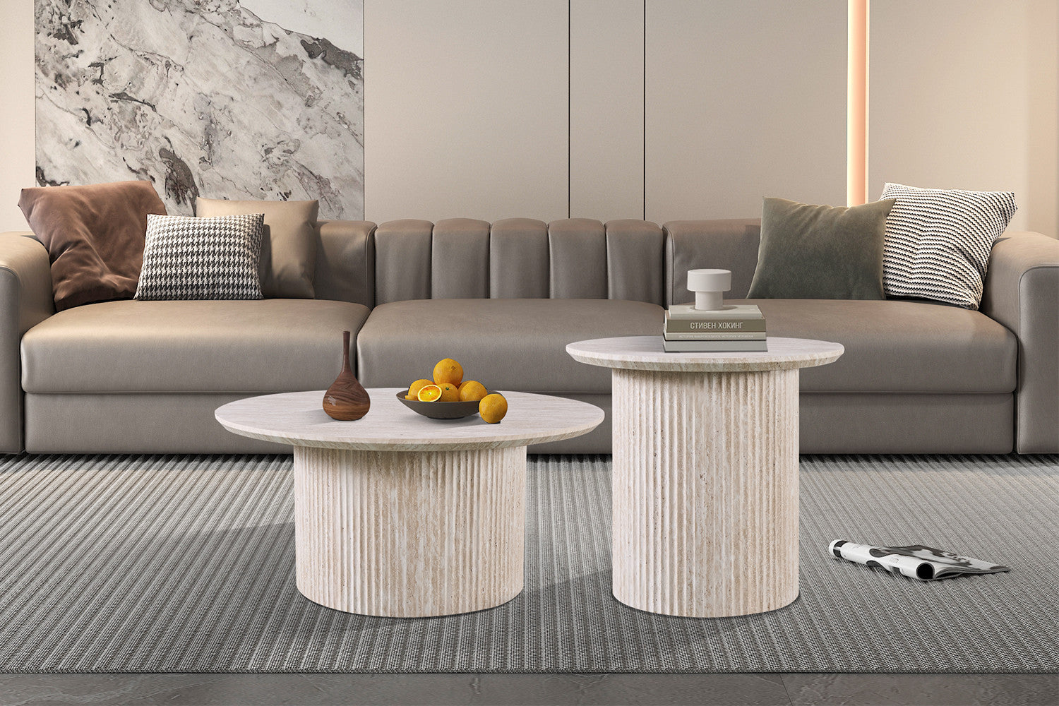 Salontafel 'Lagos' 80 cm Rond Decor Travertin Beige - afbeelding 2