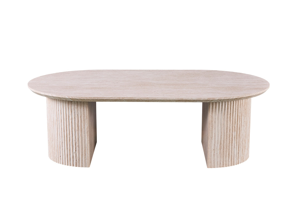Salontafel Lagos 120 cm Ovaal Decor Travertin Beige – breedte 120 cm, diepte 70 cm en hoogte 38 cm – aanzicht 3