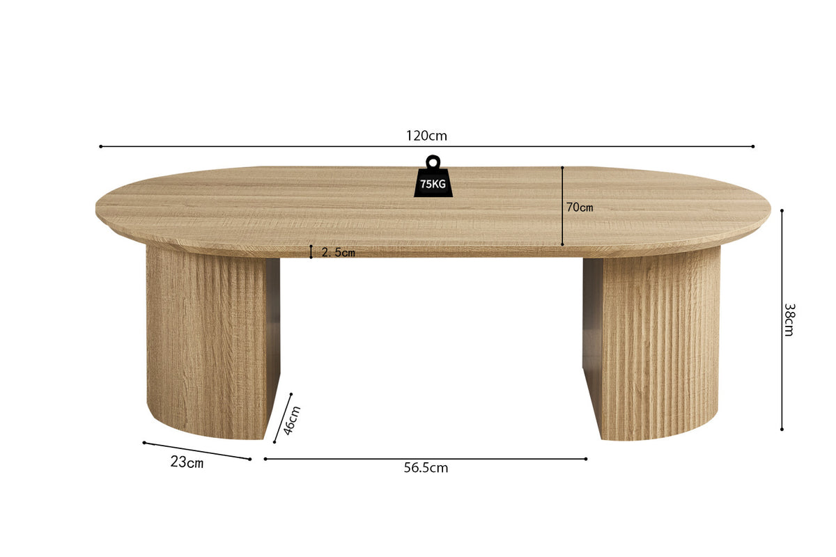 Salontafel Lagos 120 cm Decor Eik Naturel – breedte 120 cm, diepte 70 cm en hoogte 38 cm – aanzicht 6