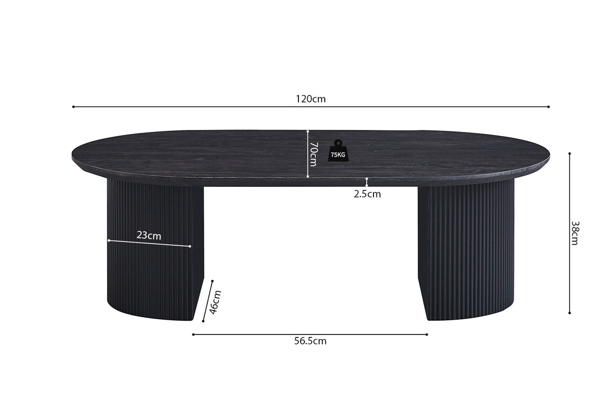 Salontafel Lagos 120 cm Ovaal Decor Donkerbruin – breedte 120 cm, diepte 70 cm en hoogte 38 cm – aanzicht 6