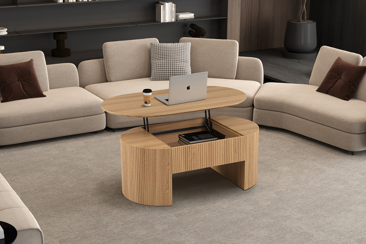 Salontafel Lagos 120 cm Lift-top Decor Eik Naturel – breedte 120 cm, diepte 70 cm en hoogte 45-62 cm – aanzicht 4