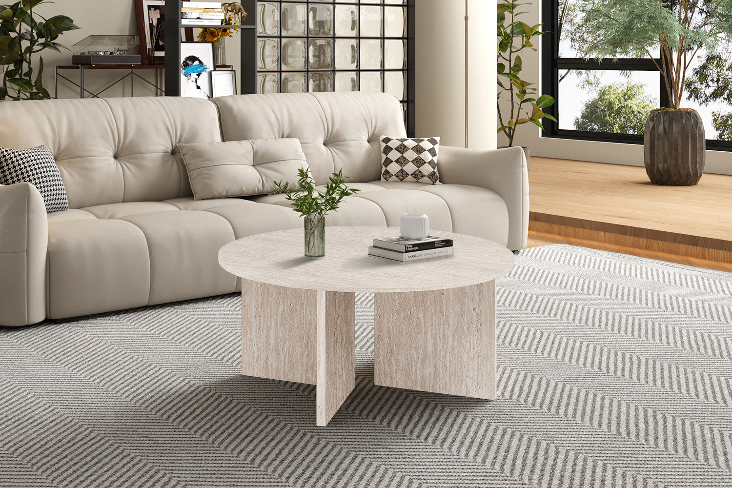 NEW - Salontafel 'Drasir' Rond Decor Travertin Beige - afbeelding 2