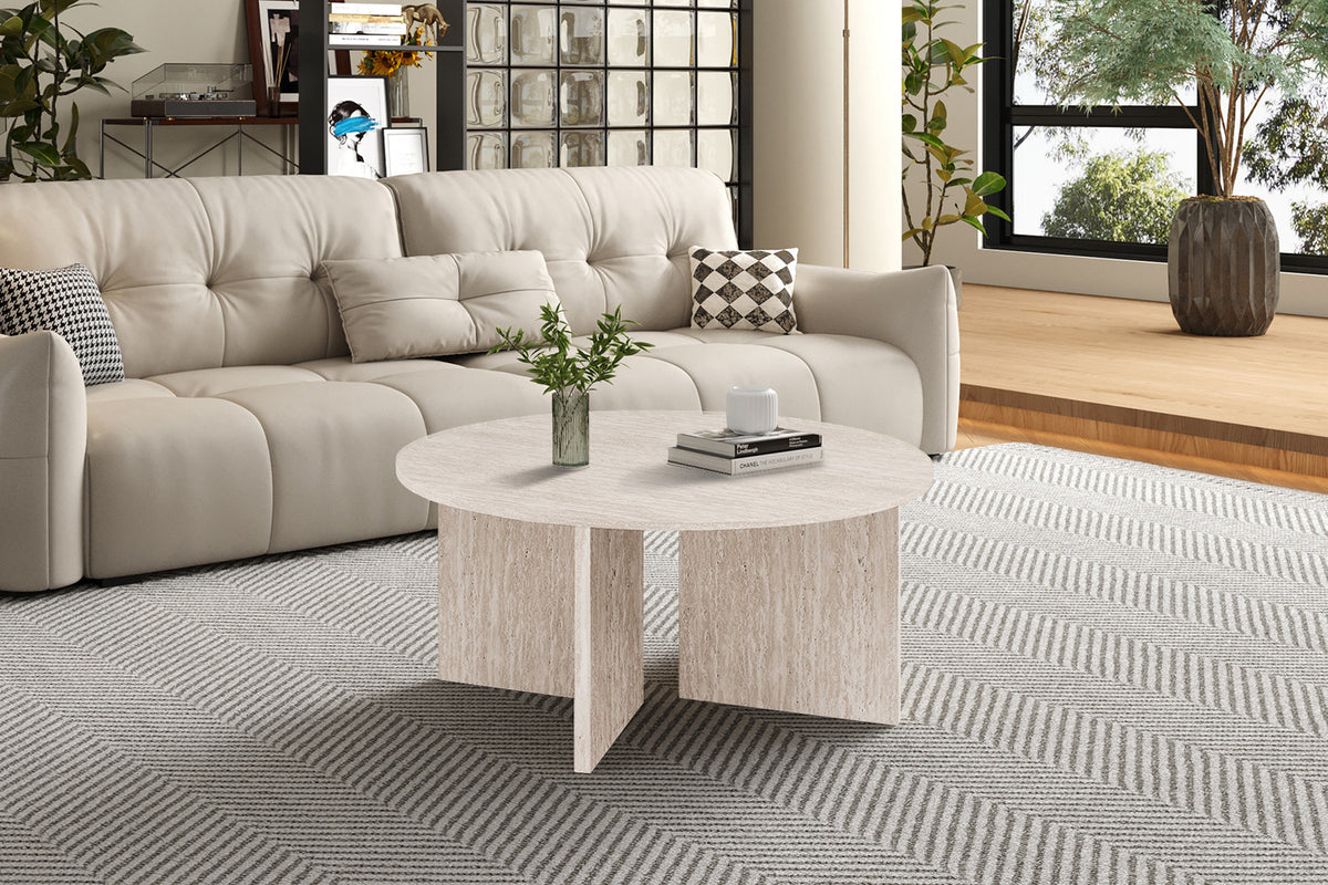 Salontafel Drasir Rond Decor Travertin Beige – breedte 90 cm, diepte 90 cm en hoogte 42 cm – aanzicht 2