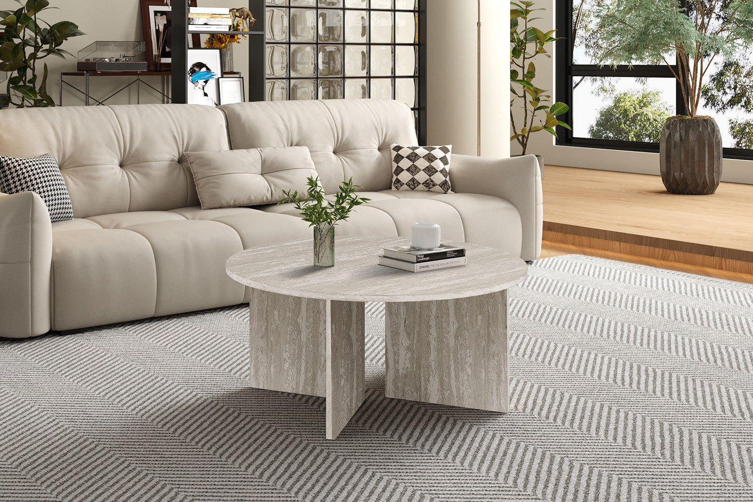 NEW - Salontafel 'Drasir' Rond Decor Travertin Grijs - afbeelding 2