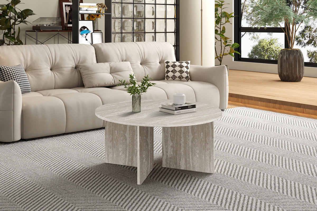 Salontafel Drasir Rond Decor Travertin Grijs – breedte 90 cm, diepte 90 cm en hoogte 42 cm – aanzicht 2