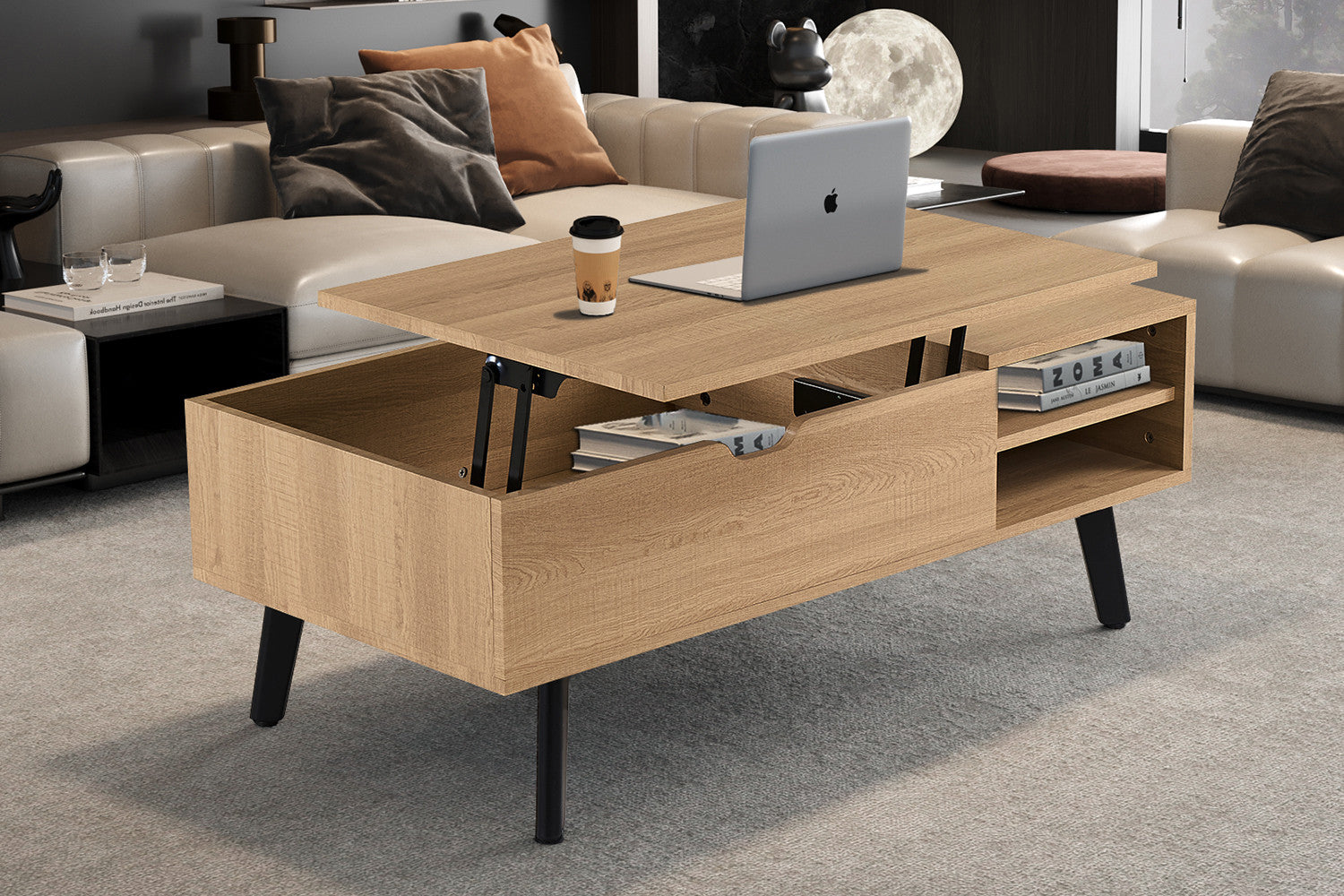 NEW - Salontafel 'Justine' Opklapbare top Decor Eik Naturel - afbeelding 2