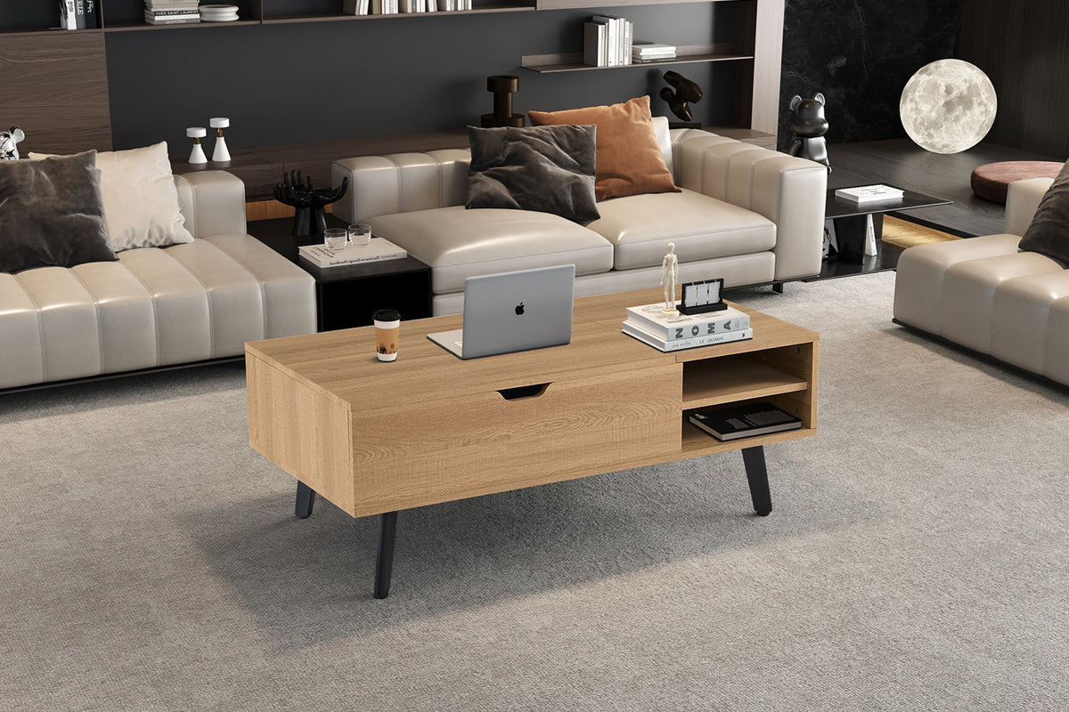 Salontafel Justine Opklapbare top Decor Eik Naturel – breedte 120 cm, diepte 60 cm en hoogte 45-62 cm – aanzicht 3