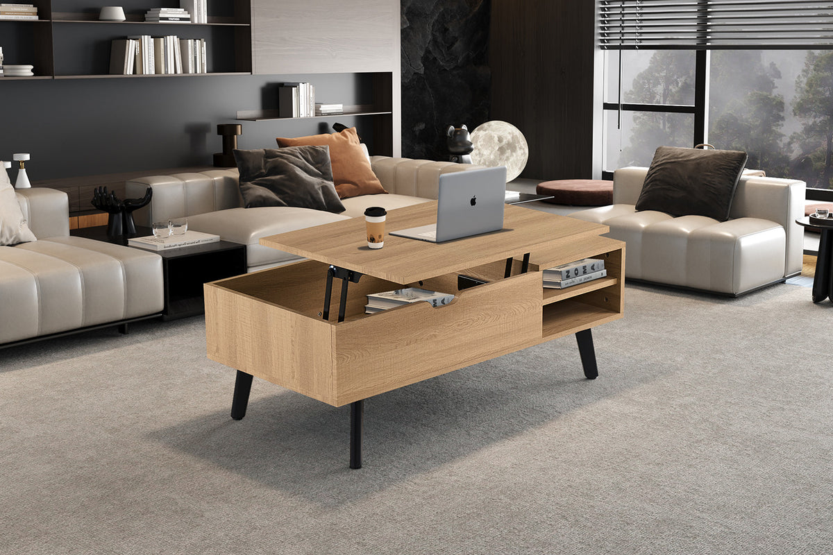 Salontafel Justine Opklapbare top Decor Eik Naturel – breedte 120 cm, diepte 60 cm en hoogte 45-62 cm – aanzicht 4