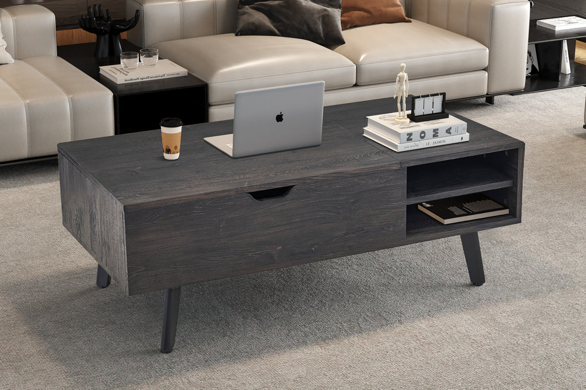 Salontafel Justine Opklapbare top Decor Donkerbruin – breedte 120 cm, diepte 60 cm en hoogte 45-62 cm – aanzicht 3
