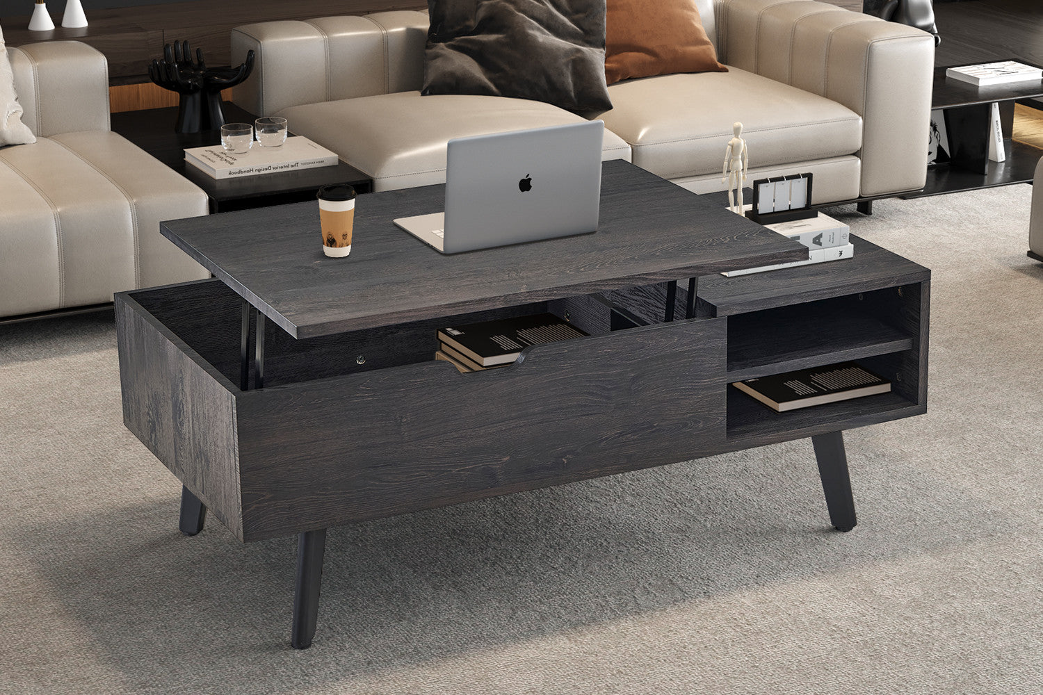 NEW - Salontafel 'Justine' Opklapbare top Decor Donkerbruin - afbeelding 2