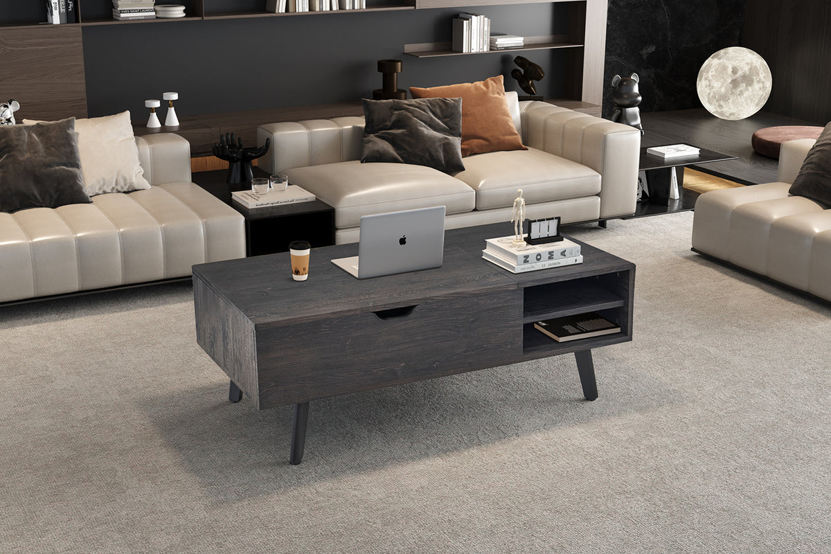 Salontafel Justine Opklapbare top Decor Donkerbruin – breedte 120 cm, diepte 60 cm en hoogte 45-62 cm – aanzicht 4