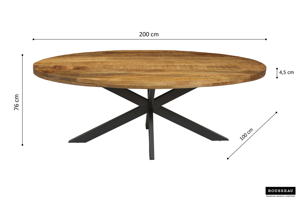 Tafel Alexa 200 cm Ovaal Mango hout – breedte 200 cm, diepte 100 cm en hoogte 76 cm – aanzicht 4