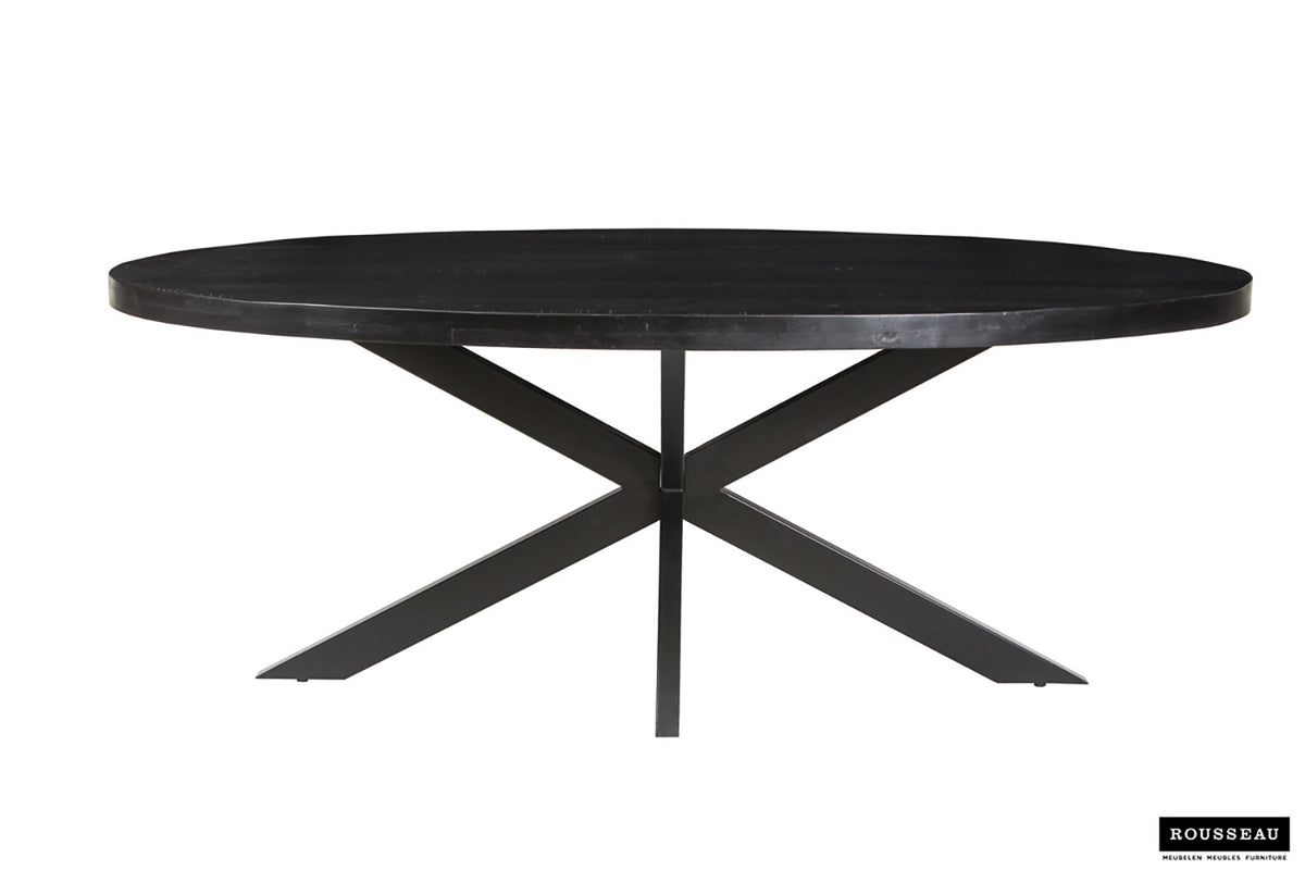 Tafel Alexa 200 cm Ovaal Mango hout zwart – breedte 200 cm, diepte 100 cm en hoogte 76 cm – aanzicht 2
