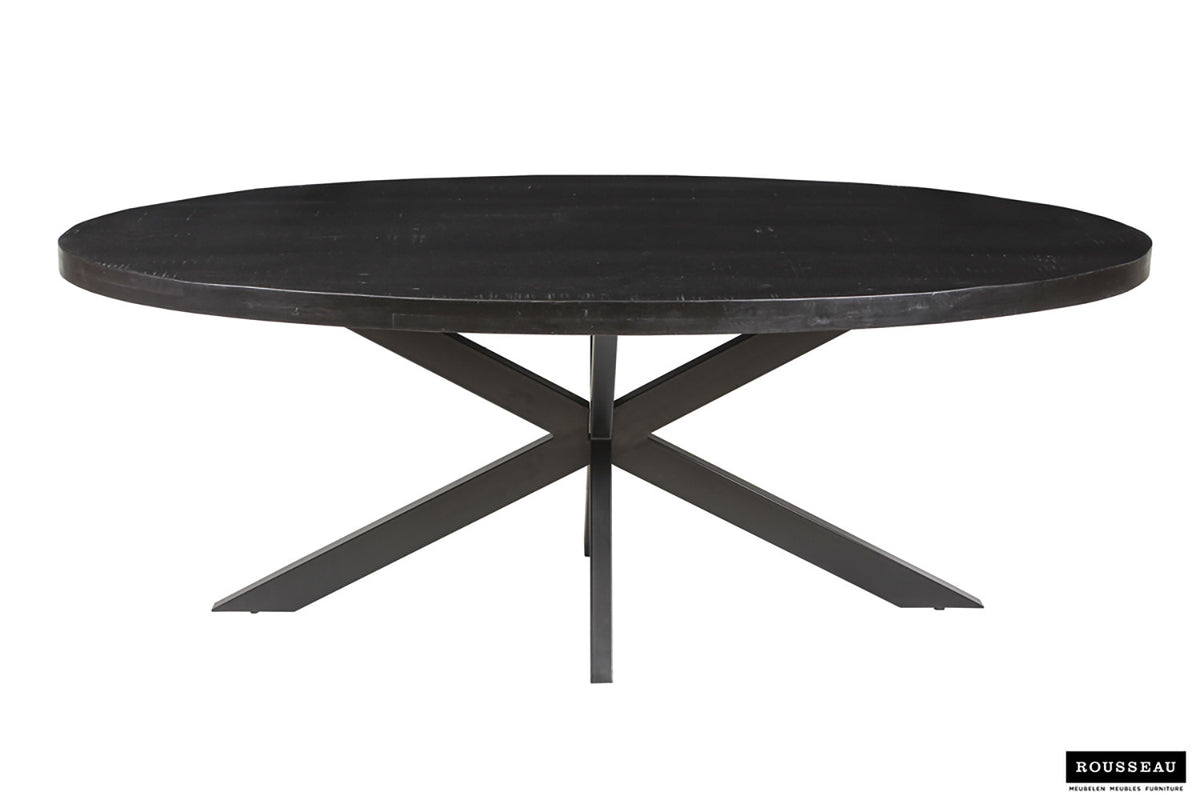 Tafel Alexa 200 cm Ovaal Mango hout zwart – breedte 200 cm, diepte 100 cm en hoogte 76 cm – aanzicht 3