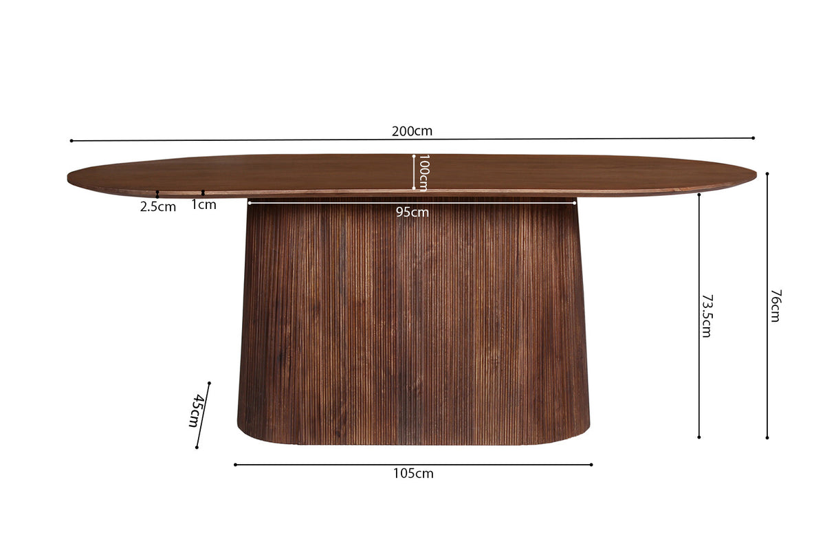 Tafel Miguel 200 cm Ovaal Mango hout Lichtbruin – breedte 200 cm, diepte 100 cm en hoogte 76 cm – aanzicht 6
