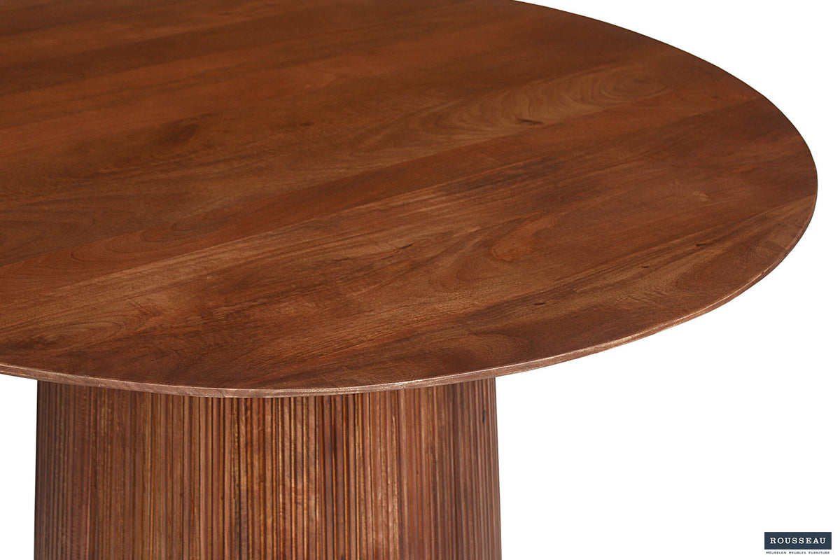 Tafel Miguel 130 cm Rond Mango hout Lichtbruin – breedte 130 cm, diepte 130 cm en hoogte 76 cm – aanzicht 3