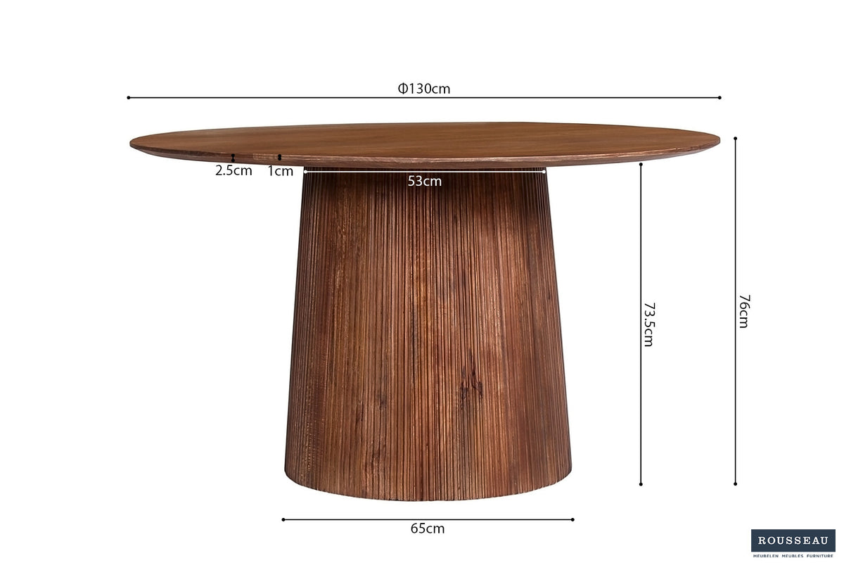 Tafel Miguel 130 cm Rond Mango hout Lichtbruin – breedte 130 cm, diepte 130 cm en hoogte 76 cm – aanzicht 5