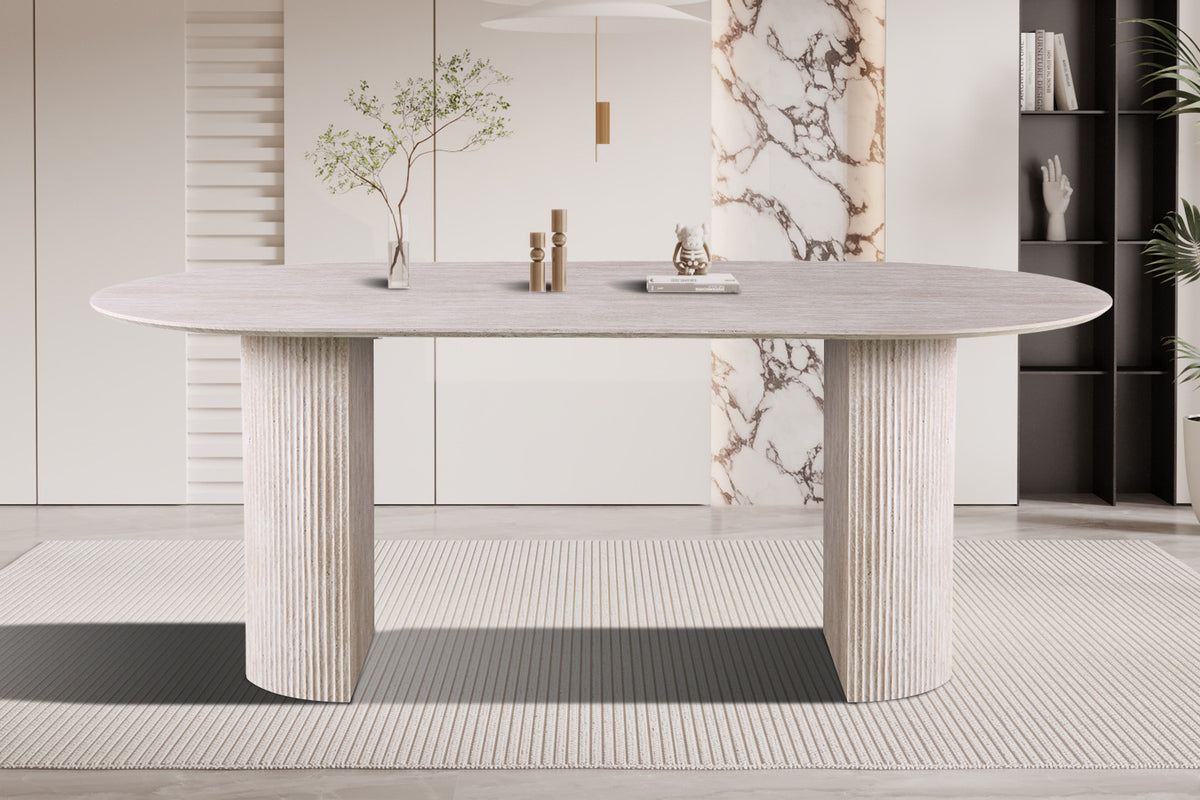 Tafel 'Lagos' 200 cm Ovaal Decor Travertin Beige - afbeelding 2