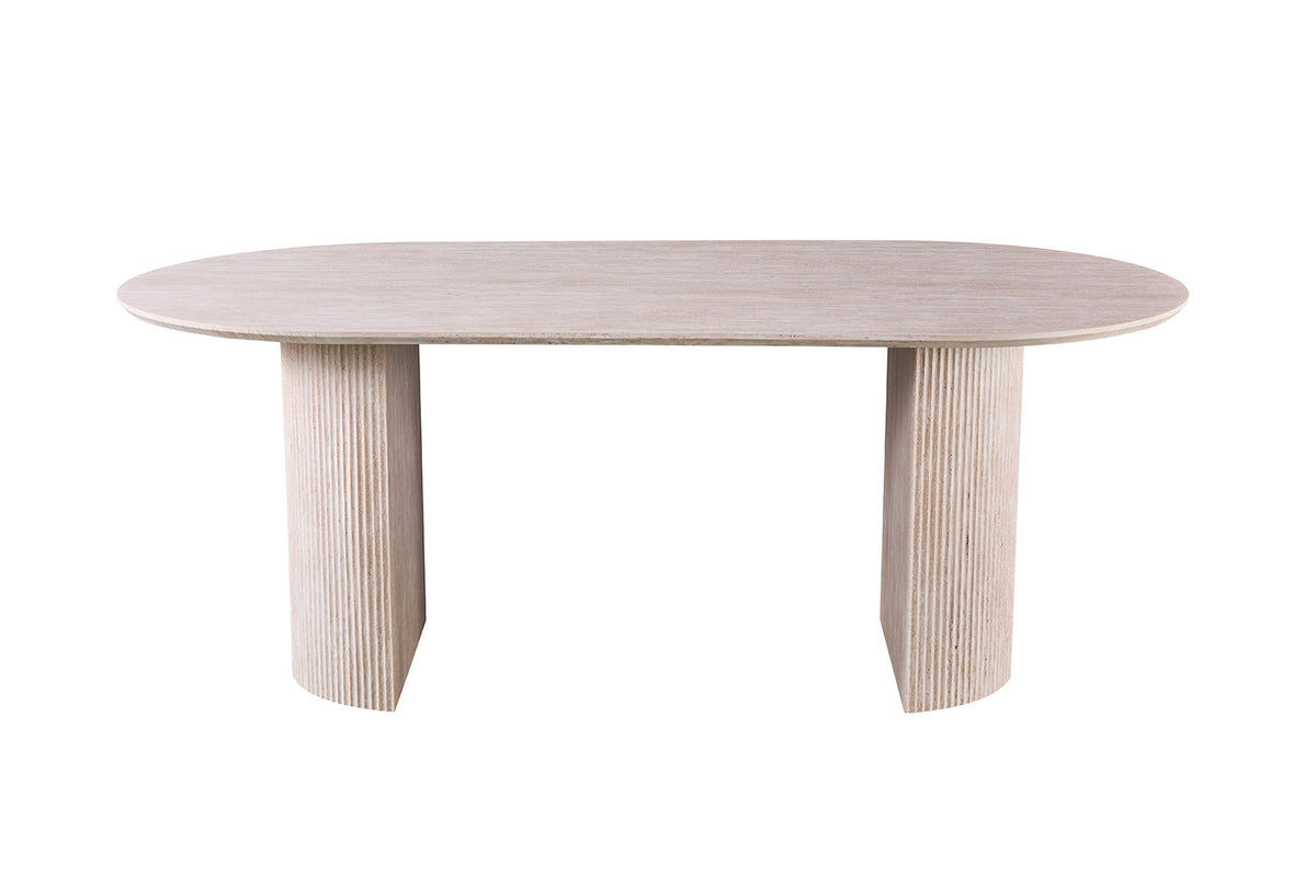 Tafel Lagos 200 cm Ovaal Decor Travertin Beige – breedte 200 cm, diepte 100 cm en hoogte 76 cm – aanzicht 3