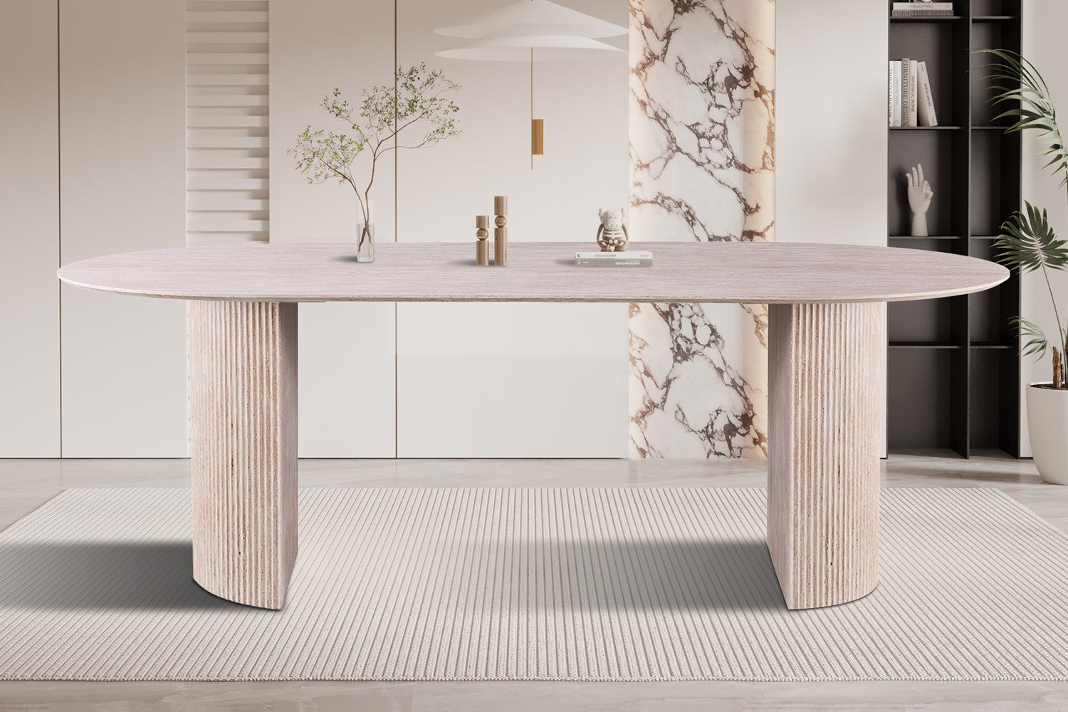 Tafel 'Lagos' 220 cm Ovaal Decor Travertin Beige - afbeelding 2