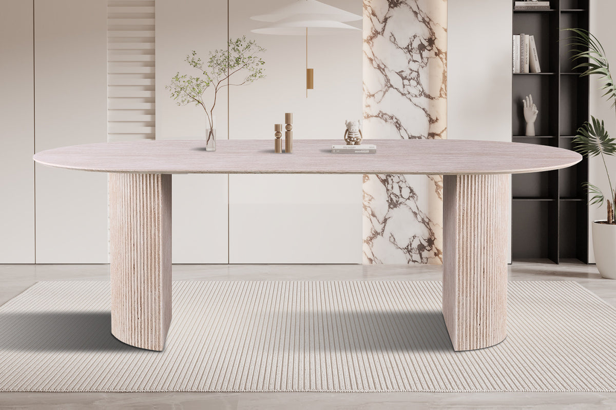 Tafel Lagos 220 cm Ovaal Decor Travertin Beige – breedte 220 cm, diepte 110 cm en hoogte 76 cm – aanzicht 2
