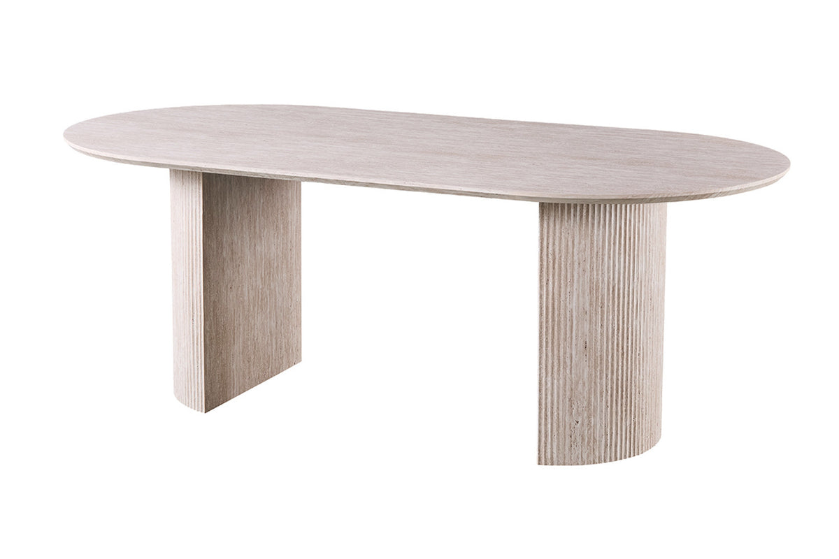Tafel Lagos 220 cm Ovaal Decor Travertin Beige – breedte 220 cm, diepte 110 cm en hoogte 76 cm – aanzicht 4
