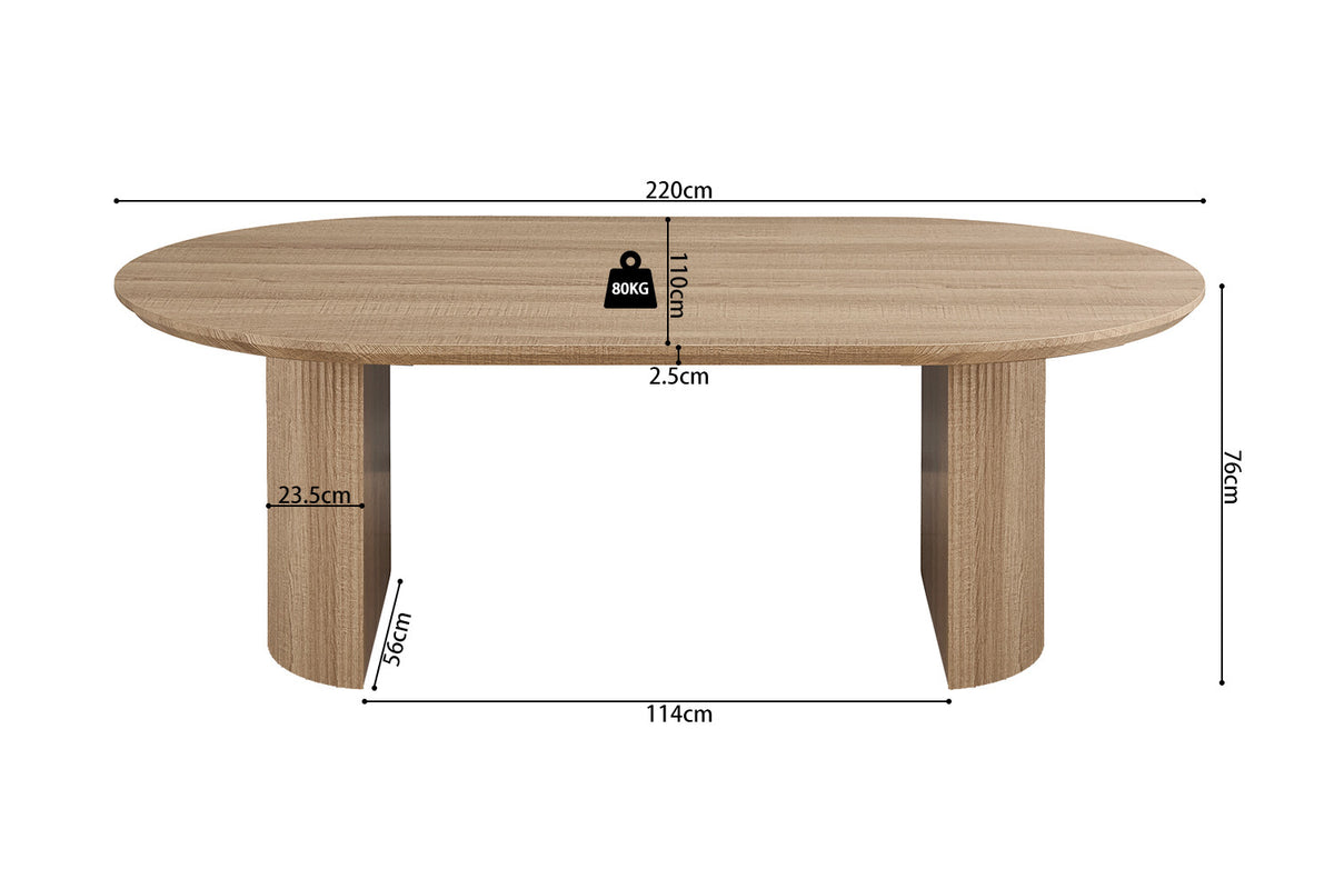 Tafel Lagos 220 cm Ovaal Decor Eik Naturel – breedte 220 cm, diepte 110 cm en hoogte 76 cm – aanzicht 6