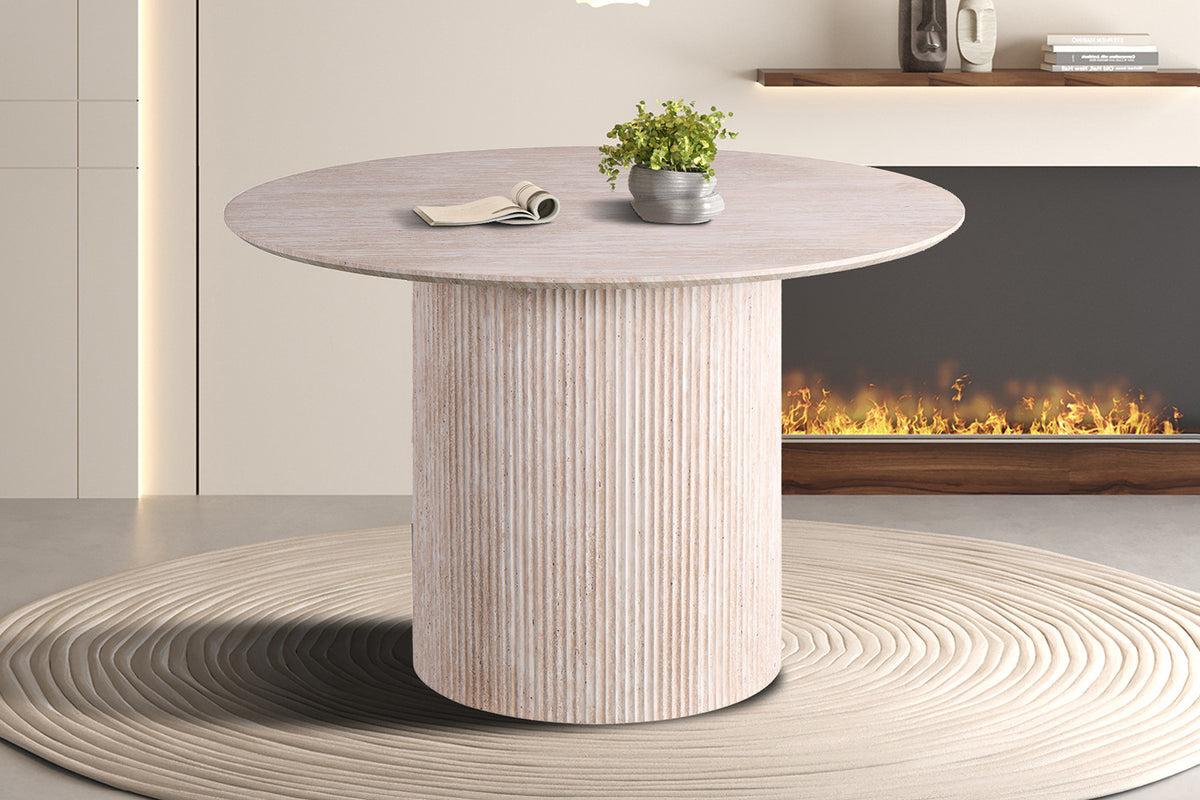 Tafel 'Lagos' 120 cm Rond Decor Travertin Beige - afbeelding 2