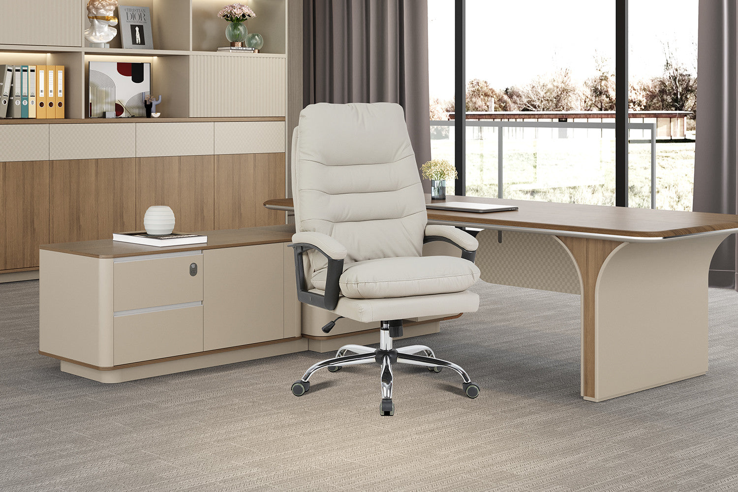 NEW - Bureaustoel 'Daniel' Beige PU - afbeelding 2