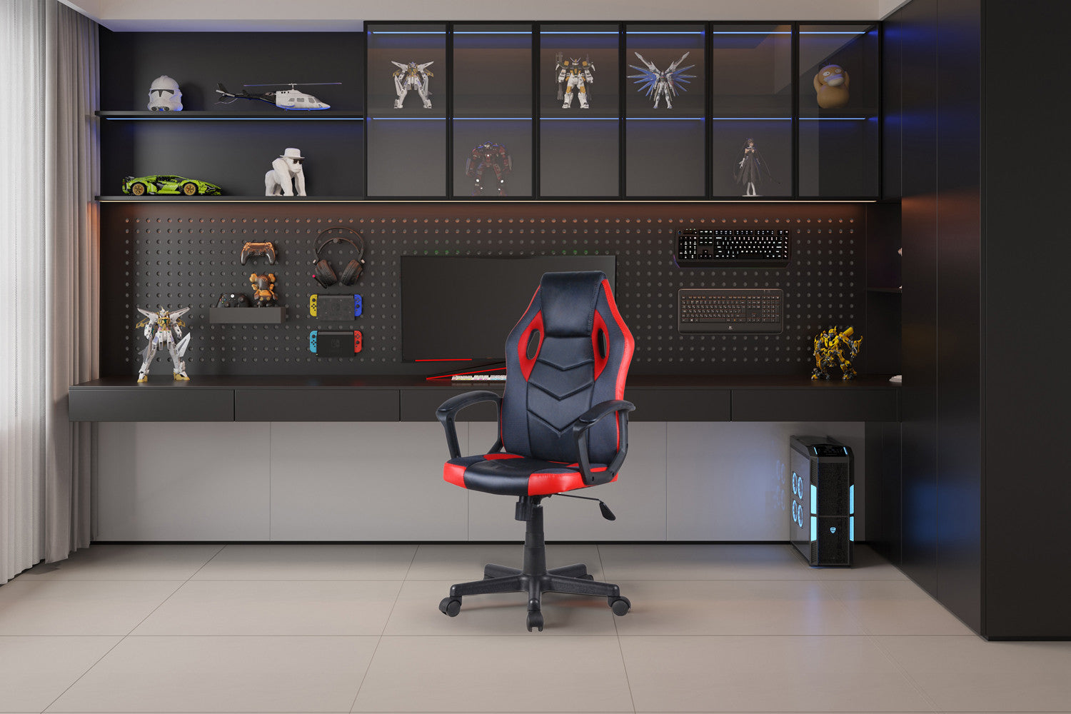 Gamingstoel 'Tiger' PU Zwart/Rood/Grijs - afbeelding 2