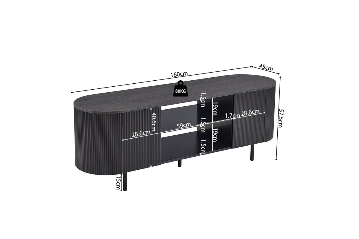 TV meubel 'Lagos' 160 cm Decor Donkerbruin – breedte 160 cm, diepte 45 cm en hoogte 57.5 cm – aanzicht 6