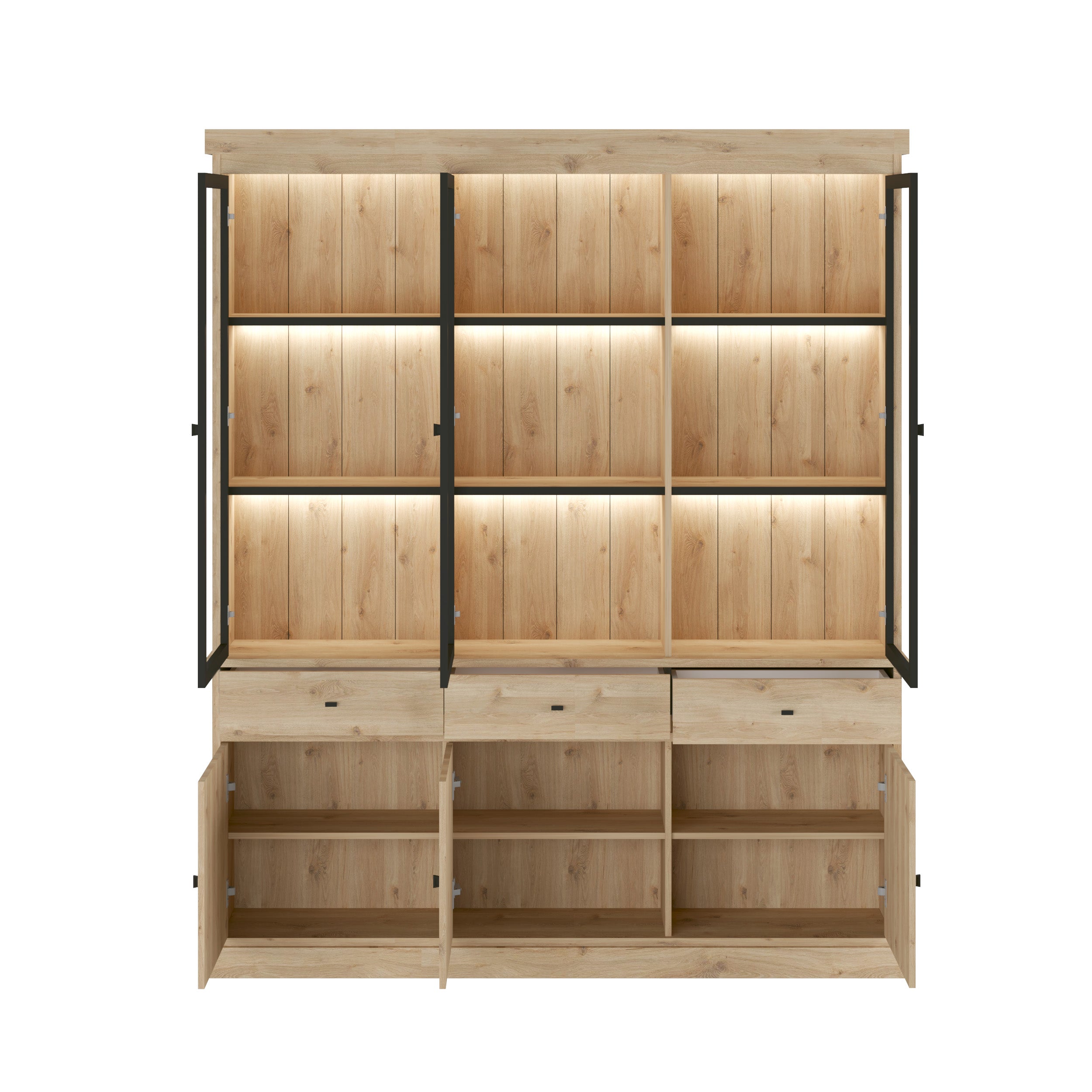 Vitrine Jan 3D glas - Lichte eik