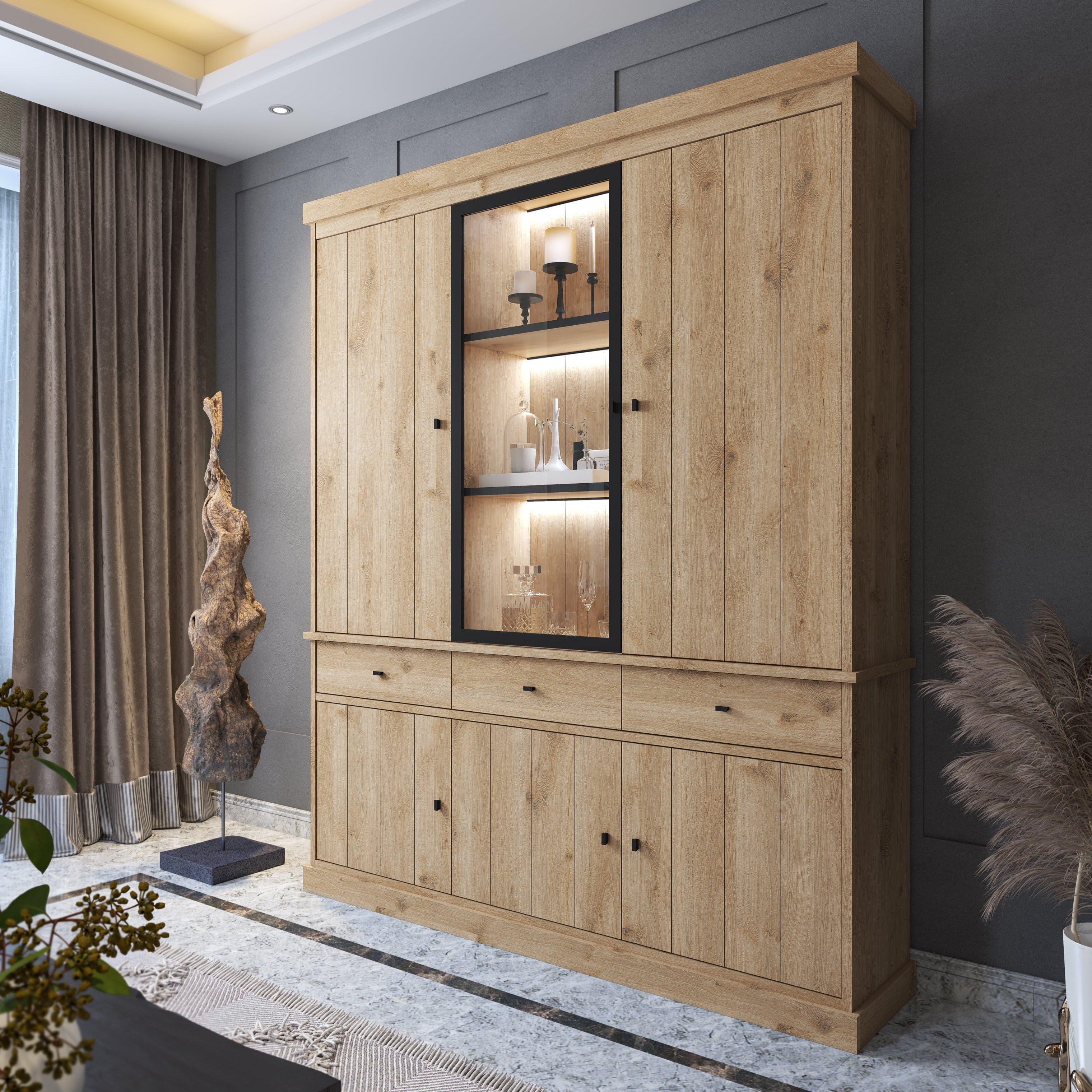 Vitrine Jan 3D vol - Lichte eik