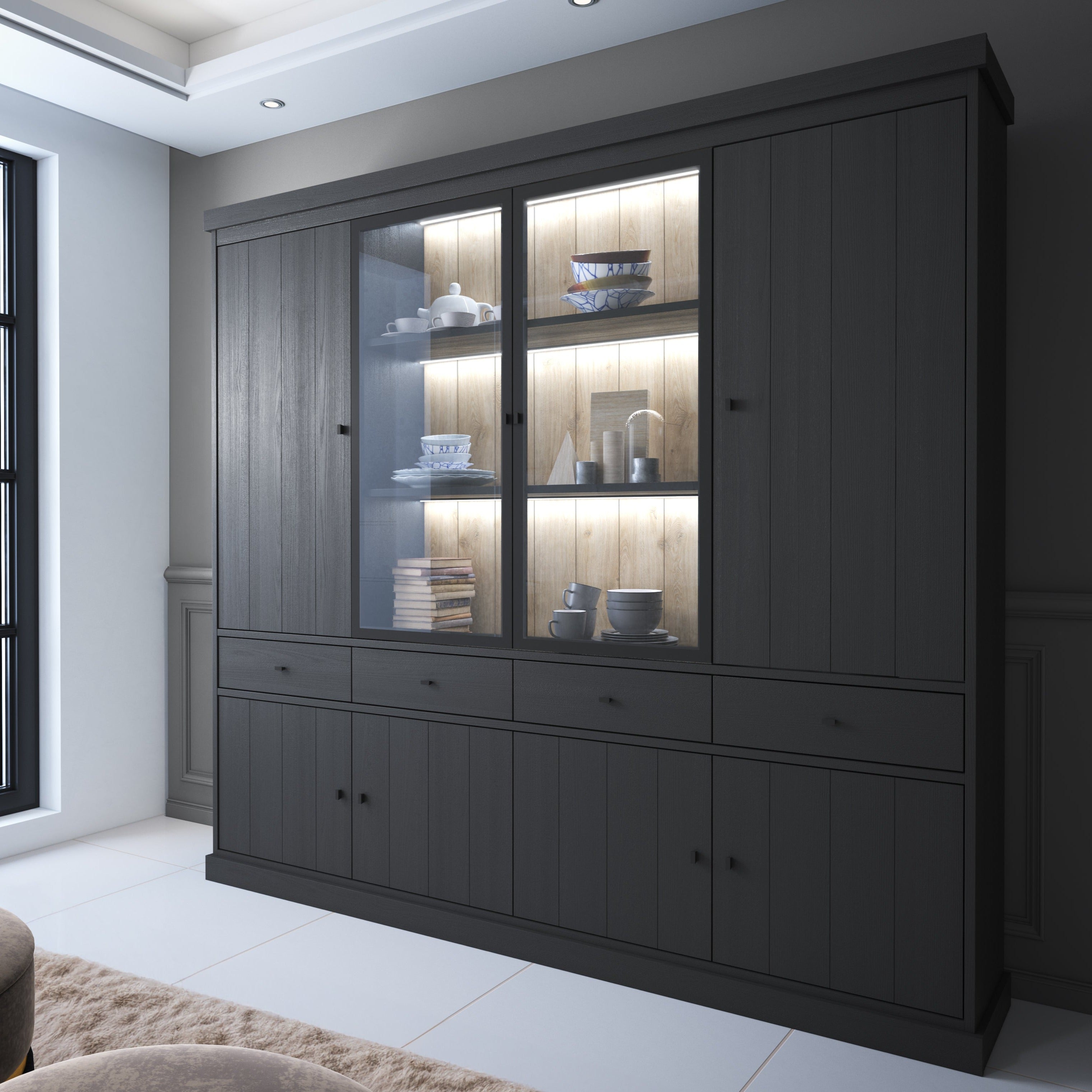 Wandvitrine Jan 4D - Donkere eik