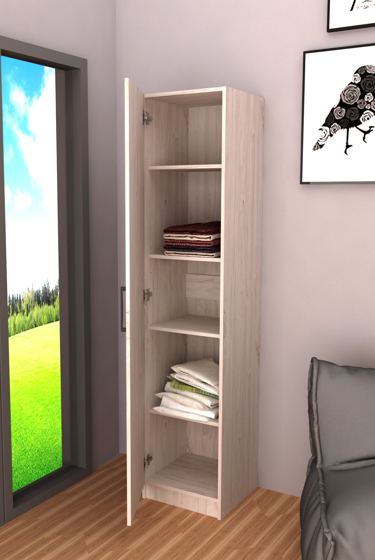 Bergkast white oak – 40 cm – 1 deur – open met zicht op de binnenindeling