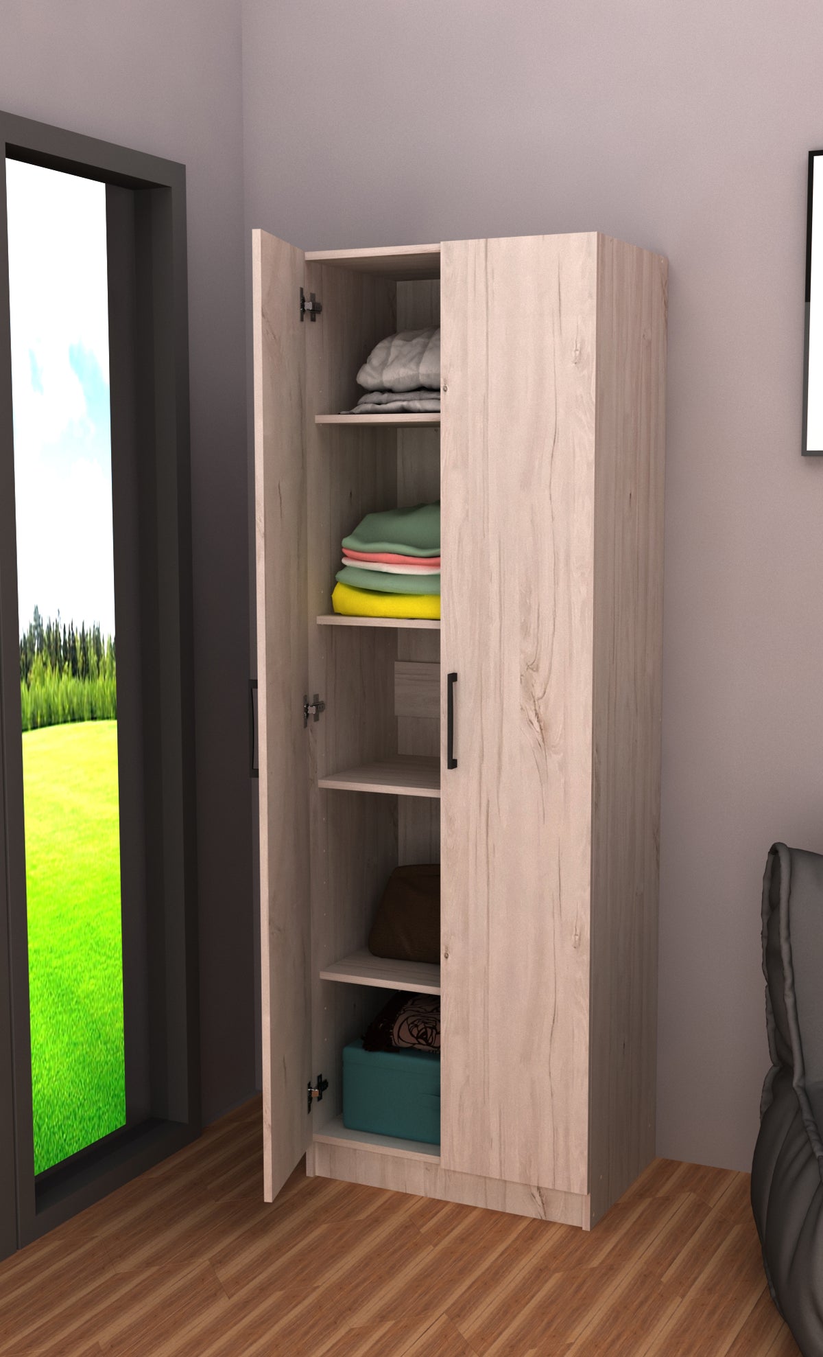 Bergkast white oak – 60 cm – 2 deuren – open met zicht op de binnenindeling