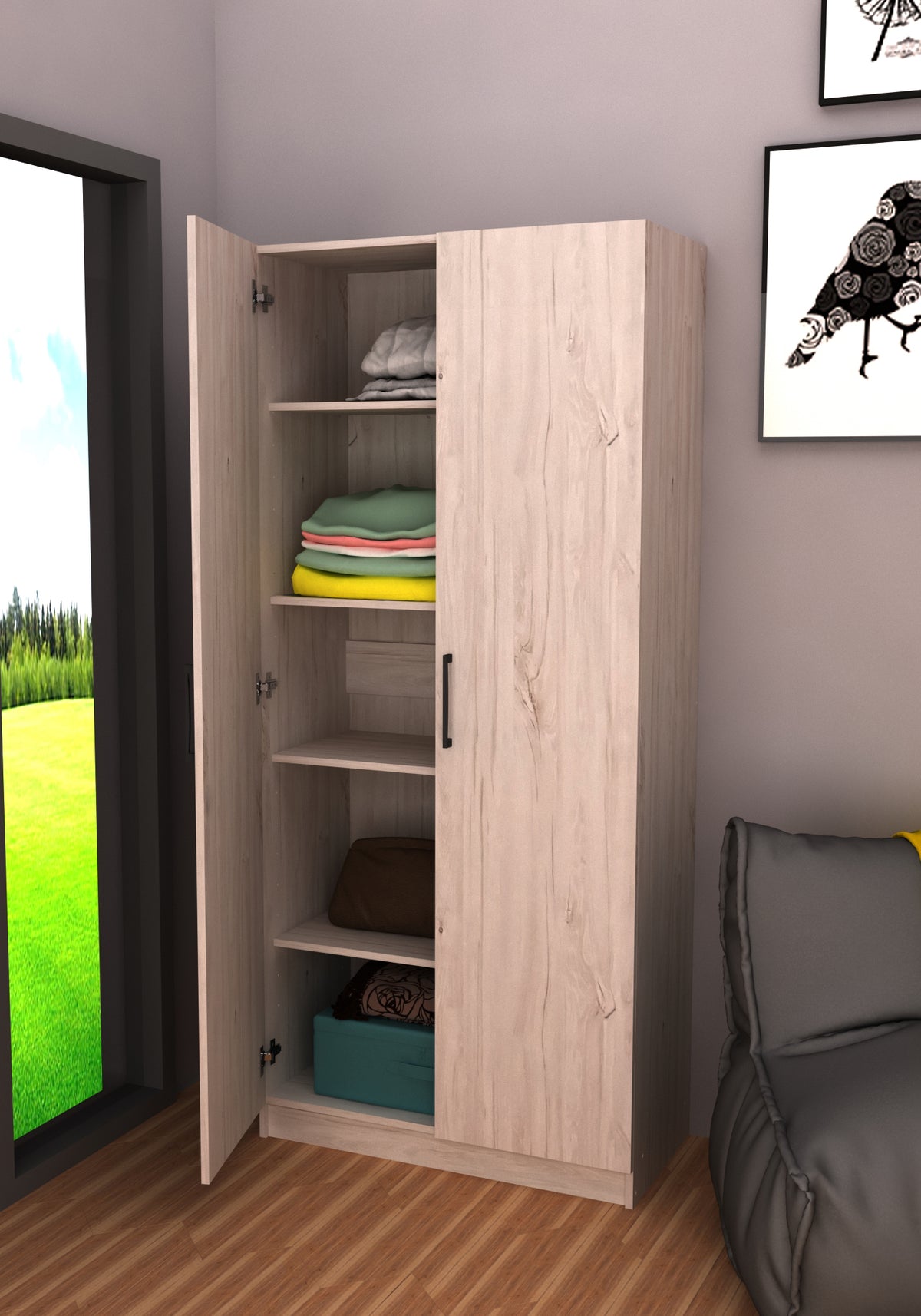 Bergkast white oak – 80 cm – 2 deuren – open met zicht op de binnenindeling