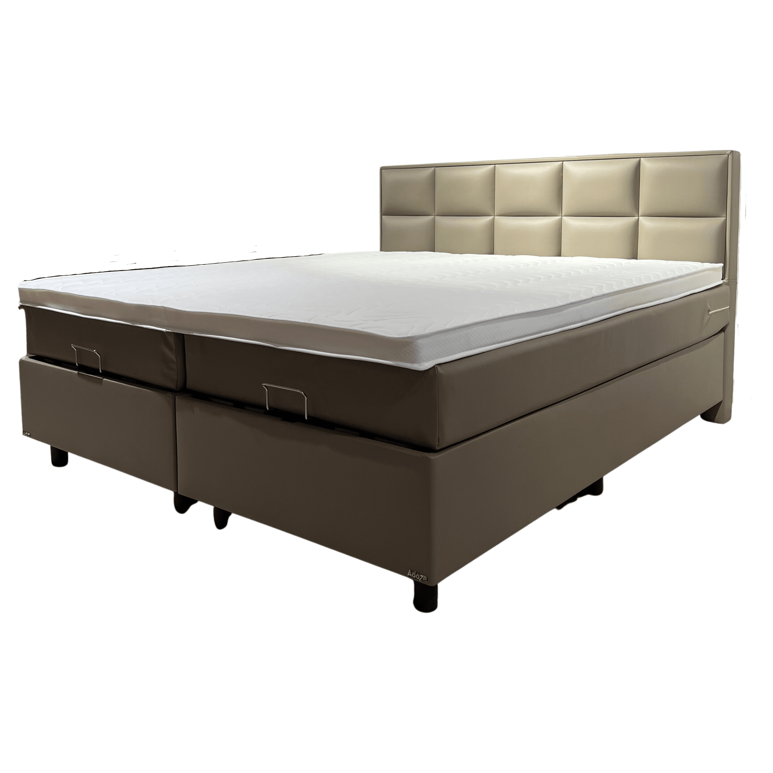 Boxspring Mars met opbergkoffer - PU taupe - Boxspring - Meubelen Robbrecht