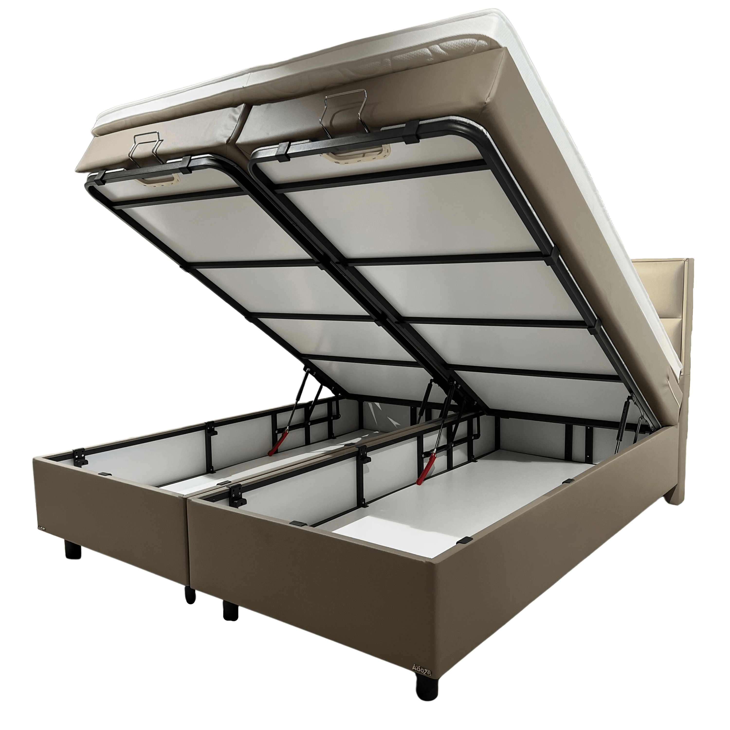 Boxspring Mars met opbergkoffer - PU taupe - Boxspring - Meubelen Robbrecht